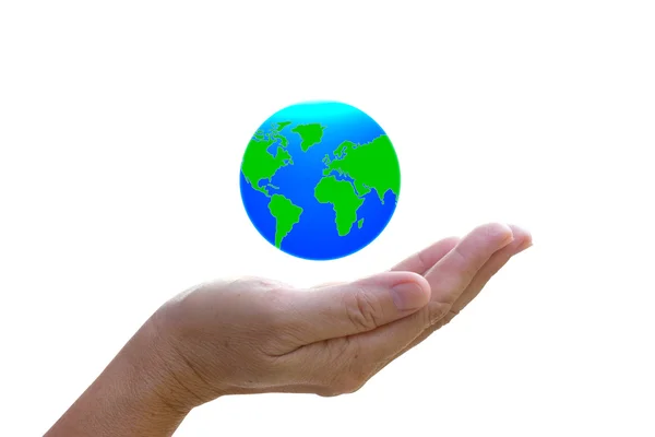 Globe abstrait dans la main, protéger notre monde, sauver la terre — Photo