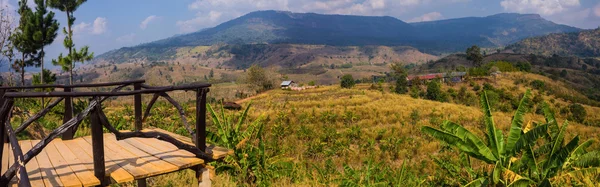 Hermoso paisaje con sinuoso camino en las montañas (panorama — Foto de Stock