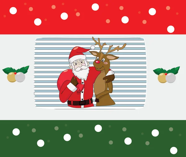 Santa Claus con renos en el fondo de Navidad — Vector de stock