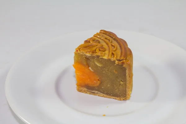 Sliced of mooncake on white plate — Stock Photo, Image