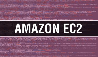 Dijital Java kod metni olan Amazon EC2. Amazon EC2 ve Bilgisayar yazılım kodlama vektörü konsepti. Senaryo Java programlanıyor, ekranda Amazon EC2 olan dijital program kodu