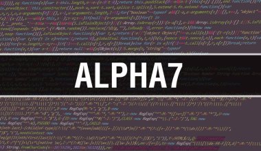 Yazılım geliştiricisi ve Bilgisayar betiğinin programlama kodu soyut teknoloji arkaplanı üzerine yazılmış alfabe 7 metni. Bilgisayar monitöründe alfabedeki kod kavramı. Kodlama Alfa7 programlama web oturumu
