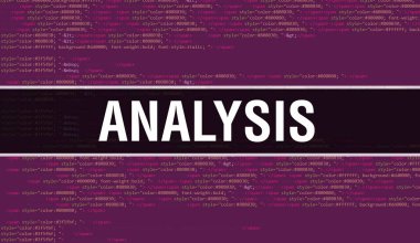 Programın Random Parts of Program Kodu ile analiz kavramı. Yazılım geliştiricisi ve Bilgisayar betiğinin programlama kodu soyut teknoloji arkaplanı üzerine yazılmış analiz metni. Kod Arka Gruplandırması ile analiz et