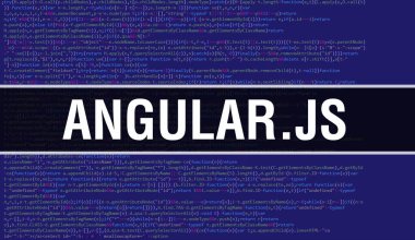 Programın Rasgele Parçaları ile ANGULAR.JS konsepti. Yazılım geliştiricisi ve bilgisayar yazılımının programlama kodları soyut teknoloji arka planına sahip ANGULAR.JS. ANGULAR.JS Arka plan konsepti