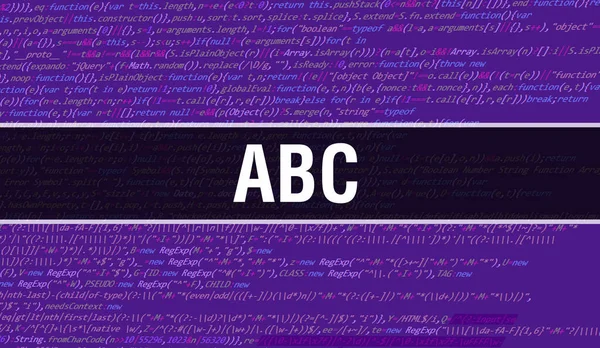 Abc文本编写于程式码抽象技术背景下的软件开发人员和计算机脚本 计算机监视器上的Abc代码概念 编解码Abc节目网站 — 图库照片
