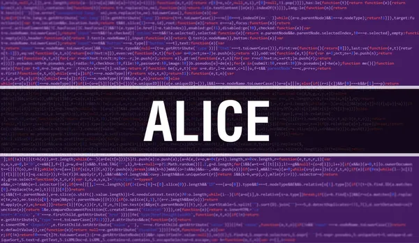 爱丽丝与数码爪哇代码文本 Alice Computer Software Coding Vector Concept 编程编码脚本Java 数字程序代码与Alice在屏幕上的说明 — 图库照片
