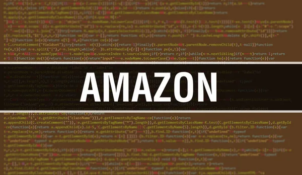 プログラムコードの乱数部分とアマゾンの概念 ソフトウェア開発者とコンピュータスクリプトのプログラミングコード抽象技術の背景を持つアマゾン アマゾンの背景 Conep — ストック写真