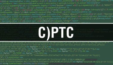 C) Soyut Teknoloji İkili Kod Arkaplanı ile PTC. Dijital ikili veri ve Güvenli Veri Konsepti. Yazılım, Web Geliştirici Programlama Kodu ve C) PTC. C) PTC Javascript Bilgisayar Betiği