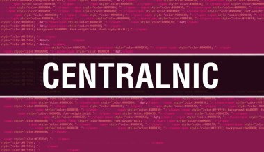 İkili kodlu dijital teknoloji geçmişi olan CentralNic. Program kodu ve CentralNic ile soyut arkaplan. Programlama ve kodlama teknolojisi geçmişi. Uygulama listesiyle Merkez Nic