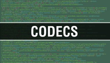 Programın Rasgele Parçaları Kodlama Konsepti. Yazılım geliştiricisi ve Bilgisayar betiğinin programlama kodları ve soyut teknoloji arka planı ile kodlayıcılar. Kodec Arkaplan Görevi