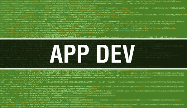 具有二进制代码数字技术背景的应用程序Dev 具有程序代码和应用程序开发的抽象背景 编程和编码技术背景 App Dev Program Listin — 图库照片