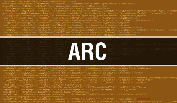 Texto Arco Escrito Código Programação Fundo Tecnologia Abstrata Desenvolvedor Software — Fotografia de Stock