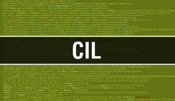 プログラムやアプリを開発するためのコードを使用してCilの概念図 暗い背景にブラウザビューでカラフルなタグを持つCilのウェブサイトコード コンピュータコード上のCil — ストック写真
