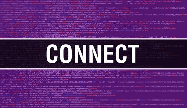 与数字爪哇代码文本连接 Connect和计算机软件编码器矢量概念 编程编码脚本Java 屏幕插画上带有Connect的数字程序代码 — 图库照片