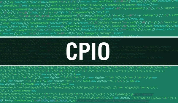 Cpio 텍스트는 소프트웨어 개발자와 컴퓨터 스크립트의 추상적 프로그래밍 코드에 작성되었다 — 스톡 사진