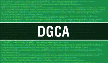 Programın Rasgele Parçaları ile DGCA konsepti. Yazılım geliştiricisi ve Bilgisayar betiğinin programlama kodları soyut teknoloji arka planına sahip DGCA. DGCA Arka plan consepsi