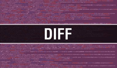 Dijital Java kod metni ile diff. Diff ve Bilgisayar yazılım kodlama vektörü konsepti. Java kodlama betiği programlanıyor, Diff ekran illüstrasyonunda dijital program kodu