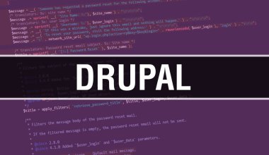 Drupal concept with Random Parts of Program Code.Drupal text written on Programming code abstract technology background of software developer and Computer script. Drupal with code Backgroun clipart