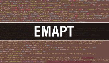 eMAPT metni yazılım geliştiricisi ve Bilgisayar betiğinin programlama kodu soyut teknoloji arka planı üzerine yazılmıştır. eMAPT bilgisayar ekranında kod kavramı. eMAPT programlama web oturumu kodlanıyor