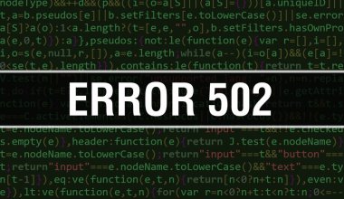 Yazılım geliştiricisi ve Bilgisayar betiğinin programlama kodu soyut teknoloji arka planı üzerine yazılmış 502 metin hatası. Bilgisayar monitöründe 502 kod kavramı hatası. Kodlama Hatası 502 programcığı