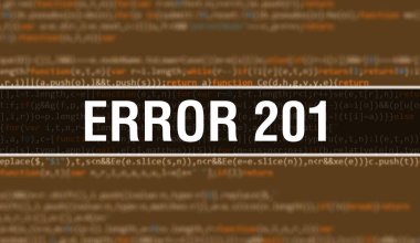 İkili kod dijital teknoloji arka planına sahip Hata 201. Program kodlu soyut arkaplan ve Hata 201. Programlama ve kodlama teknolojisi geçmişi. Uygulama listesinde hata 201