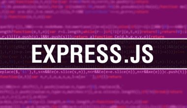 İkili kod dijital teknoloji arka plan ile Express.Js. Program kodu ve Express.Js ile soyut arka plan. Programlama ve kodlama teknolojisi arka plan. Program listin ile Express.Js