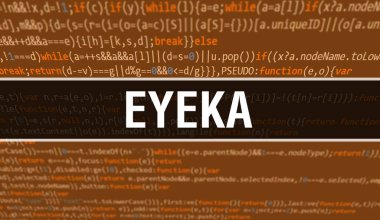 Dijital Java kod metni ile EYeka. EYeka ve Bilgisayar yazılım kodlama vektörü konsepti. Senaryo Java programlanıyor, ekranda EYeka resmi olan dijital program kodu