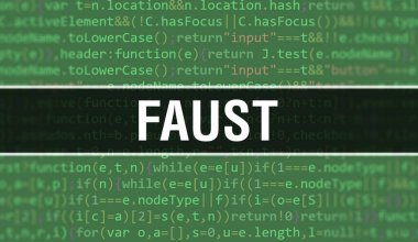 Programın Gelişigüzel Parçaları konsepti. Bilgisayar betiği ve yazılım geliştiricisinin programlama kodları soyut teknoloji arka planına sahip. Faust Arka plan Konsepti