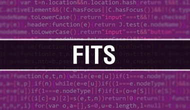 Programın Rastgele Parçaları ile FITS konsepti. Yazılım geliştiricisi ve Bilgisayar betiğinin programlama kodları soyut teknoloji arka planına sahip FITS. FITS Arkaplan consepsi