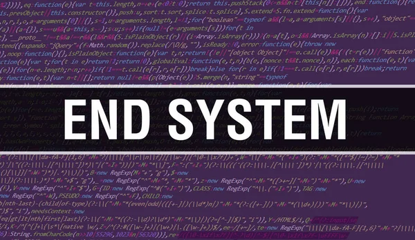 Einde Systeemtekst Geschreven Programmeercode Abstracte Technologie Achtergrond Van Software Ontwikkelaar — Stockfoto