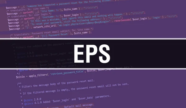プログラムコードのランダムな部分とEpsの概念ソフトウェア開発者とコンピュータスクリプトのプログラミングコード抽象技術の背景に書かれたEpsテキスト コードを含むEpsバックグラウンド — ストック写真