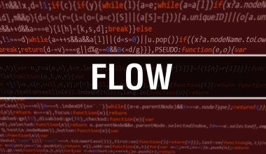 Dijital Java kod metni ile akış. Akış ve Bilgisayar yazılım kodlama vektör kavramı. Senaryo Java programlanıyor, ekranda Akış resimli dijital program kodu