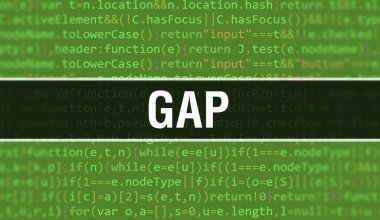 Programın Rasgele Parçaları ile GAP konsepti. Yazılım geliştiricisi ve Bilgisayar betiğinin programlama kodları soyut teknoloji arka planına sahip GAP. GAP Arkaplan gözlemi