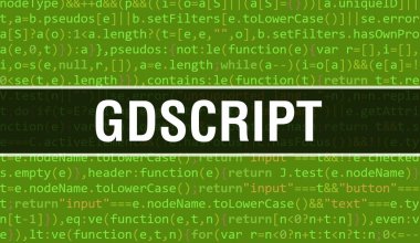Yazılım geliştiricisi ve Bilgisayar betiğinin programlama kodu soyut teknoloji arkaplanı üzerine yazılmış GDScript metni. Bilgisayar ekranında GDScript kod kavramı. Kodlama GDScript programlama web oturumu