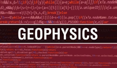 Dijital Java kod metni ile jeofizik. Jeofizik ve Bilgisayar yazılım kodlama vektör kavramı. Java kodlama betiği programlanıyor, ekran illüstrasyonunda jeofizik bulunan dijital program kodu