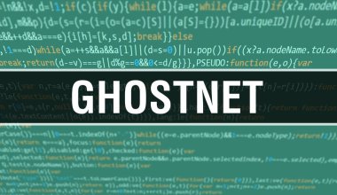 Dijital Java kodlu Ghostnet. Ghostnet ve Bilgisayar yazılım kodlama vektör kavramı. Java kodlama betiği programlanıyor, ekranda Ghostnet olan dijital program kodu