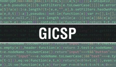 Yazılım geliştiricisi ve Bilgisayar betiğinin programlama kodu soyut teknoloji arkaplanı üzerine yazılmış GICSP metni. Bilgisayar monitöründe GICSP kod kavramı. GICSP programlama web oturumu kodlaması
