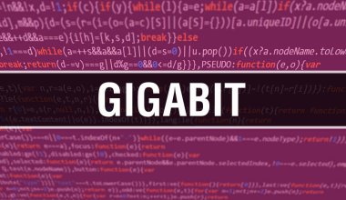 Dijital Java kod metni ile gigabit. gigabit ve Bilgisayar yazılım kodlama vektörü konsepti. Senaryo Java programlanıyor, ekranda gigabit olan dijital program kodu