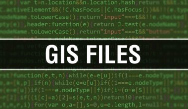 Programın Rasgele Parçalarını içeren GIS Dosyaları konsepti. Programlama kodlu GIS Dosyaları, yazılım geliştiricisi ve Bilgisayar betiğinin soyut teknoloji arka planı. GIS Dosyaları Arkaplan gözlemi