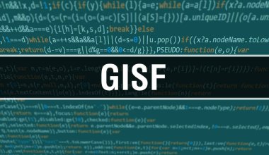 Dijital Java kod metni ile GISF. GISF ve Bilgisayar yazılım kodlama vektör kavramı. Senaryo Java programlanıyor, ekranda GISF gösterimi olan dijital program kodu