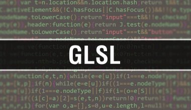 Programın Rasgele Parçaları ile GLSL konsepti. Yazılım geliştiricisi ve Bilgisayar betiğinin programlama kodları soyut teknoloji arka planına sahip GLSL. GLSL Arkaplan consepsi
