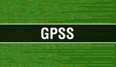 Dijital Java kod metni olan GPSS. GPSS ve Bilgisayar yazılım kodlama vektör kavramı. Senaryo Java programlanıyor, ekranda GPSS olan dijital program kodu