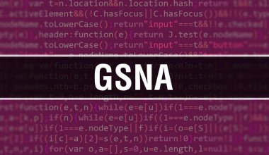 Yazılım geliştiricisi ve Bilgisayar betiğinin programlama kodu soyut teknoloji arkaplanı üzerine yazılmış GSNA metni. Bilgisayar ekranında GSNA kod kavramı. Kodlama GSNA programlama web oturumu