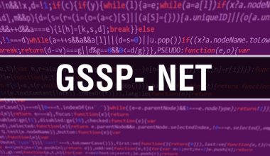 Soyut Teknoloji İkili Kod Arkaplanı ile GSSP- .NET. Dijital ikili veri ve Güvenli Veri Kavramı. Yazılım, Web Geliştirici Programlama Kodu ve GSSP- NET GSSP- .NET Javascript Bilgisayar Betiği
