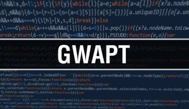 Soyut Teknoloji İkili Kod Arkaplanı ile GWAPT. Dijital ikili veri ve Güvenli Veri Kavramı. Yazılım, Web Geliştirici Programlama Kodu ve GWAPT. GWAPT Javascript Bilgisayar Betiği