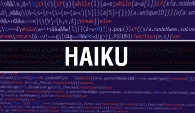 Soyut Teknoloji İkili Kod Arkaplanı Haiku. Dijital ikili veri ve Güvenli Veri Kavramı. Yazılım, Web Geliştirici Programlama Kodu ve Haiku. Haiku Javascript Bilgisayar Betiği