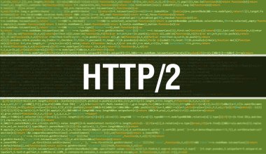 Dijital java kod metni ile HTTP / 2. HTTP / 2 ve Bilgisayar yazılım kodlama vektör kavramı. Java kodlama betiği programlanıyor, ekranda HTTP / 2 ile dijital program kodu