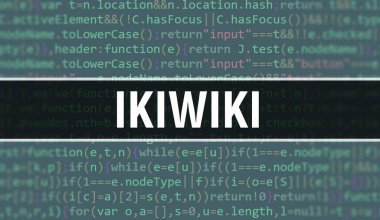 Yazılım geliştiricisi ve Bilgisayar betiğinin programlama kodu soyut teknoloji arkaplanı üzerine yazılmış Ikiwiki metni. Ikiwiki bilgisayar ekranında kod kavramı. Ikiwiki programlama web oturumu kodlaması