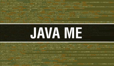 Programın Rasgele Parçaları ile Java ME konsepti. Yazılım geliştiricisi ve Bilgisayar betiğinin programlama kodları soyut teknoloji arka planına sahip Java ME. Java ME Arkaplanı