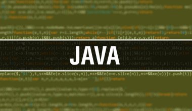 Yazılım geliştiricisi ve Bilgisayar betiğinin programlama kodu soyut teknoloji arkaplanı üzerine yazılmış JAVA metni. Bilgisayar ekranında JAVA kod kavramı. Kodlama JAVA programlama web oturumu
